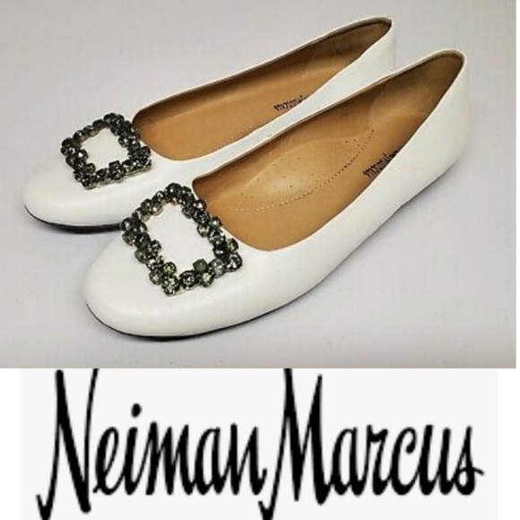Neiman Marcus Shoes Neiman Marcus Shannon Crystal Buckle White